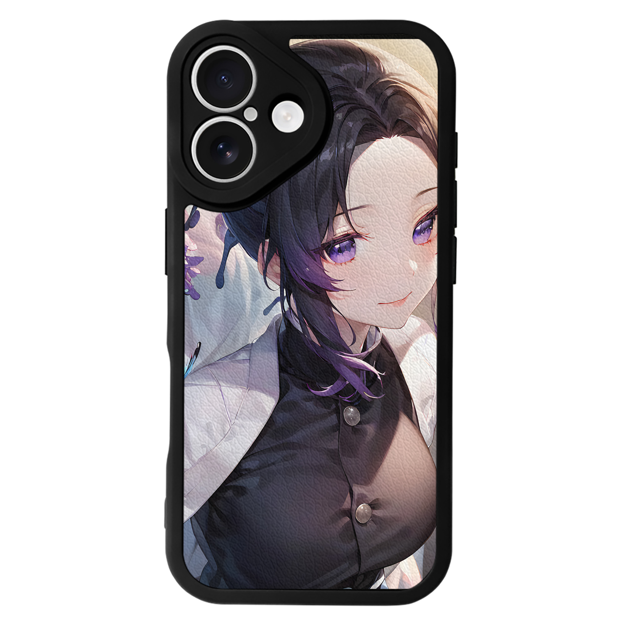（画像用） 鬼滅の刃（きめつのやいば）蟲柱-胡蝶 しのぶ／こちょう しのぶ Kochou Shinobu 【iPhone 16シリーズ対応】シリコンスマホケース（レザー調） 材質：シリコン